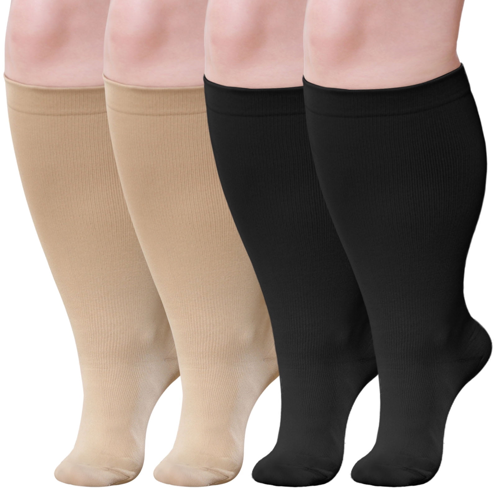 Compression Socks for Women, LOFIR 2 Pairs Compression Socks for Women Pregnancy Wide Calf 20-30 mmHg Knee High Plus Size Compression Stockings for Men and Women Maternity Flying Travel- 2XL