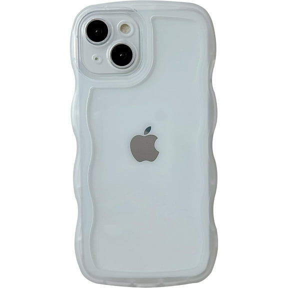 Solid Color Curly Wave Frame Clear Soft Compatible with iPhone Case (White,iPhone 12 Pro Max)