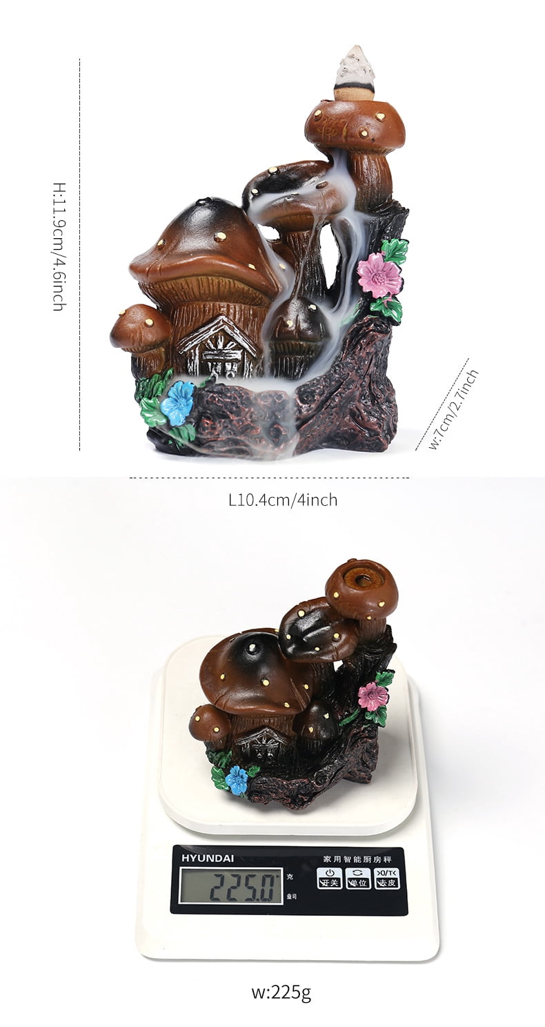 Mushroom House Backflow Censer Backflow Incense Burner Resin Mushroom House Incense Burner Mushroom Incense Holder Flowing Smoke Burner for Relax Desktop Ornament