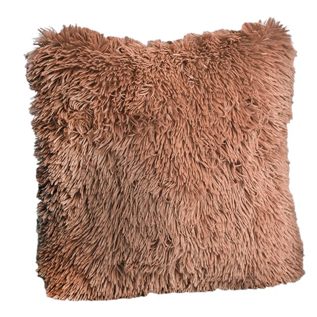 Flmtop Cushion Cover Fluffy Widely Applied Square Shaped Decorative Plush Sofa Pillowcases for Couch