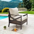 thumbnail image 2 of LOKATSE HOME Outdoor Single Wicker Sofa Armchair, Patio Bistro Rattan Chair with Side X Shaped Steel Frame Leg, Thick Cushion, Brown, 2 of 5