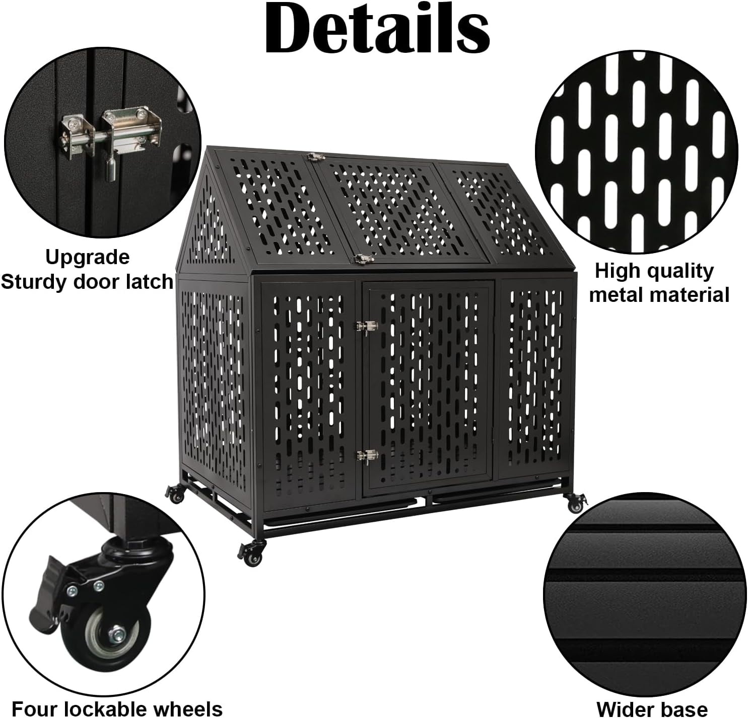 Ufyerutg 45'' Indestructible Heavy Duty Dog Crate, Escape Proof Strong Steel Impact Pet Cage for Large Medium Dogs, High Anxiety Sound Proof Chewproof Kennel Double Door with Trays and Wheels