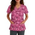 thumbnail image 4 of Valentine Day Nursing Scrubs Womens V Neck Cute Short Sleeve Medical Scrub Tops Love Heart Print Plus Size Quick Dry Uniforms with Pockets Hot Pink 5XL, 4 of 5