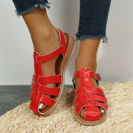 

Aueoeo Sandals with back strap for women Thick Bottom Pig Cage Shoes Soft Bottom Woven Hollow Beach Shoes Women s Shoes