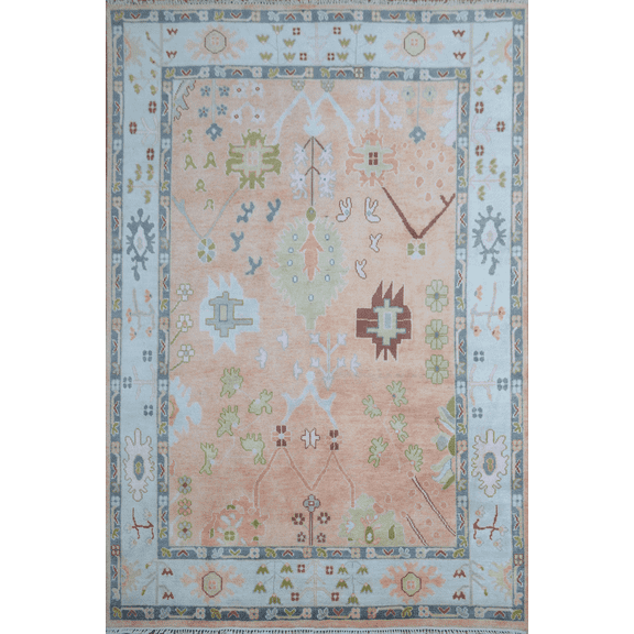 Hand-Knotted Colorful Oushak Area Rug Home Decorative Peach, Beige, Handmade Wool Area Rug