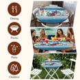 thumbnail image 7 of Blue Starfish Beach Round Tablecloth, Fitted Table Cover with Elastic for 36"-44" Round Tables, Summer Conch Coral Coastal Wood Grain Table Cloth Outdoor Indoor Dinning Party Waterproof Tablecloths, 7 of 7