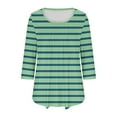 thumbnail image 6 of Viluyesy 3/4 Sleeves T-Shirt Women Round Neck Shirt Tops Fold Stripe Loose Blouse Green Size L, 6 of 6