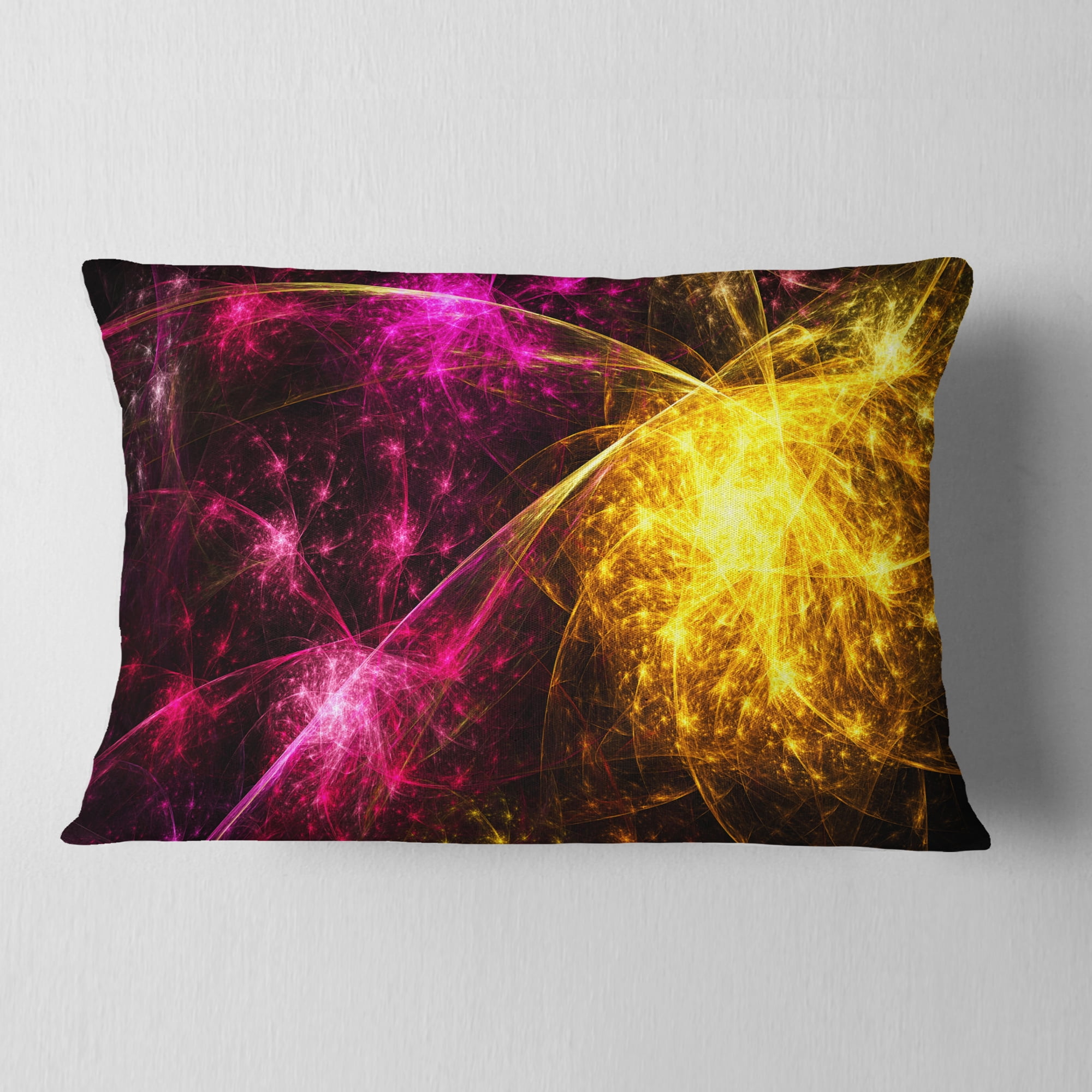Designart Yellow Pink Colorful Fireworks - Abstract Throw Pillow - 12x20