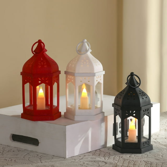 Xihbxyly Mini Linterna Portátil, Diseño Hexagonal, Alimentación Led, Elegante y Segura, Ahorro de Energía, Luz Ambiental Versátil, Ideal para Uso Doméstico o Festivo, Roja o Blanca, Tamaño 9,5 X 4,2