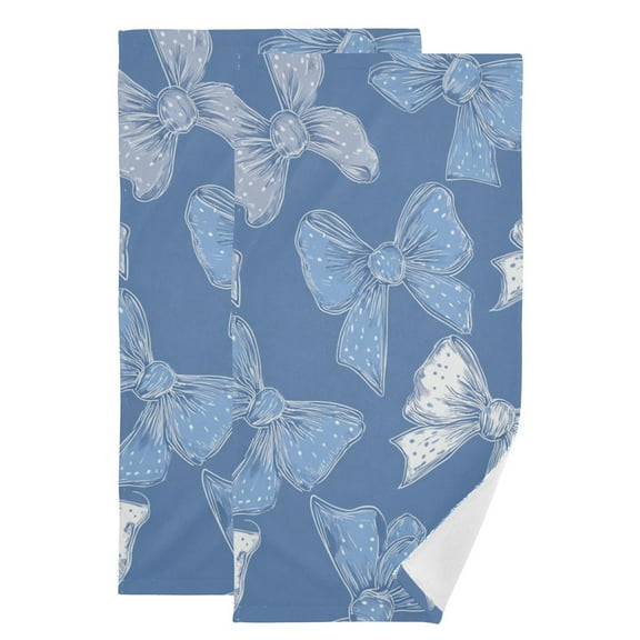 Blue White Bows with Polka Dots Hand Towel Absorbent Bath Towels for Bathroom Sports Gym 28" x 14" Set of 2