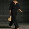 thumbnail image 4 of Women's Matching Tracksuit Set Baeitkot Women's Solid Casual 2 Piece Outfits Oversized Button Down Shirts High Waist Pleated Wide Leg Pants Loose Matching Tracksuit Set Black L, 4 of 7
