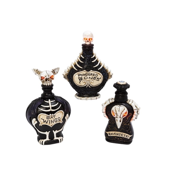 Gerson Company Set Of 3 Battery Operated Lighted Resin Halloween Potion Bottles