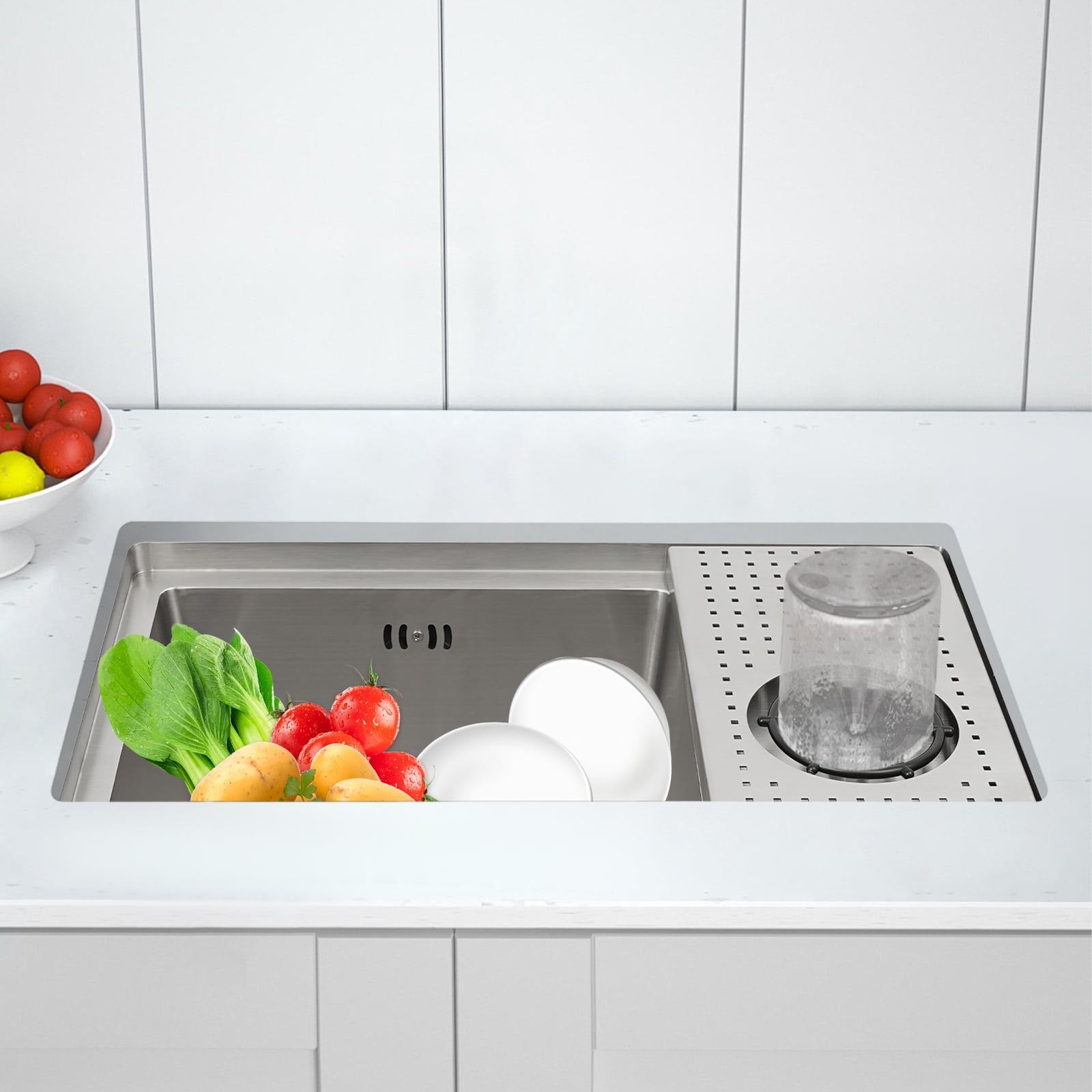 Wildnix 304 Stainless Steel Kitchen Sink with 3 Compartments, Utility Drainer, Cup Washer, Chopping Board, and Overflow Holes for Easy Cleaning
