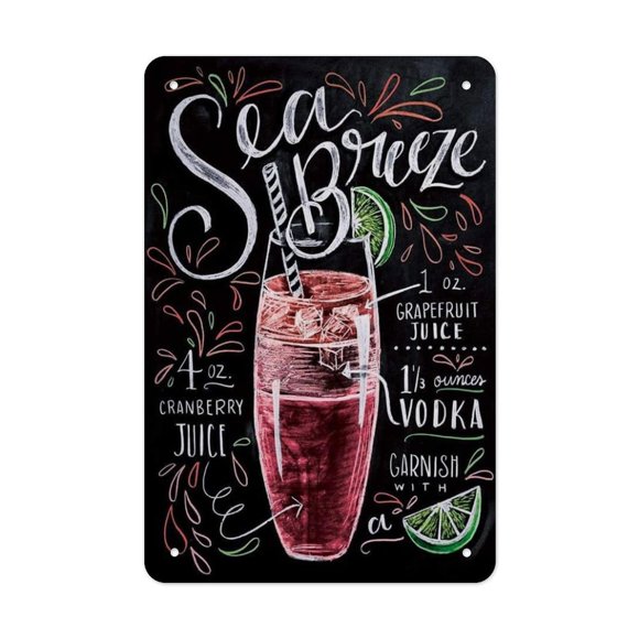 RAYZEL Original Vintage Design Sea Cocktail Recipe Tin Metal Signs Wall Art, Gas Thick Tinplate Print Poster Wall Decoration Bar/Kitchen (SEA) 6x8inch(15x20cm)