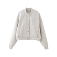 thumbnail image 1 of Females Solid Color Jacket Spring Casual Cropped Jackets Long Sleeve Zip Up Jacket Coat Outwear Beige S, 1 of 5