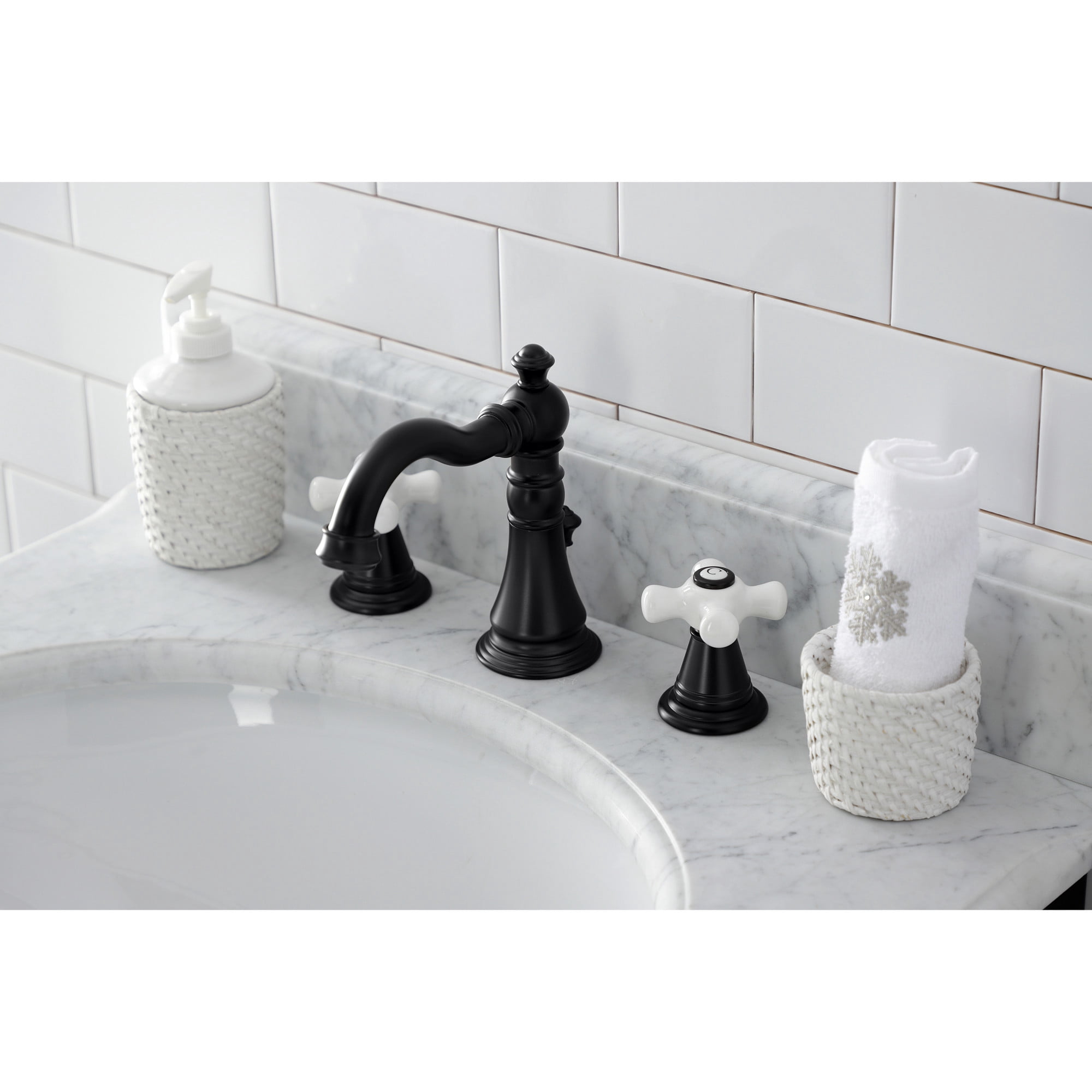 Kingston Brass FSC1970APX American Classic Widespread Bathroom Faucet with Brass Pop-Up, Matte Black