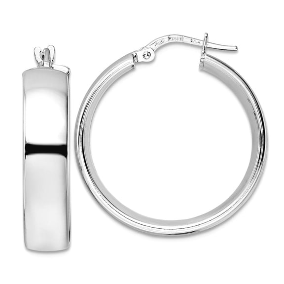 925 Sterling Silver Rhodium Plated Polished Hoop Earrings 27.1x25.8mm Wide 5.86mm Thick Hoop Earring for Women