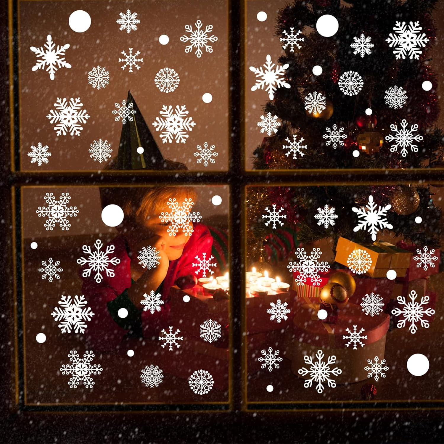 Christmas Window Clings, 155PCS Snowflake Window Stickers for Glass Window, Christmas Decorations - Double-Sided Winter Holiday Window Decals Decor for Home Classroom Party Ornaments