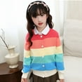 thumbnail image 2 of MEZZALL Kids Girls Rainbow Striped Knit Cardigan Sweater Long Sleeve Soft Blend Open Front Coats For Toddler Classic Child Clothes, 2 of 9