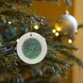 thumbnail image 7 of Abstract Tree Roots In Hues Of Teal And Mint Green On Coffee Brown Damask Background, Circle Porcelain Ornament, 7 of 7