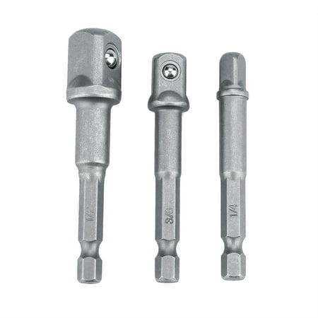 

3pcs/Set Socket Adapter 1/4in Hex Shank to 1/4 3/8 1/2 Drill Bits Extension Bar (Long Type)