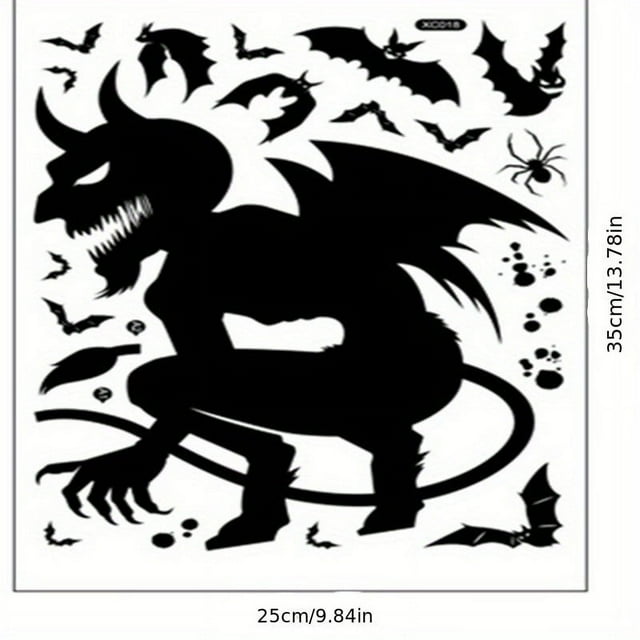 Halloween Window Sticker - Giant Ghost Monster, Witch, Death God, Bat, Skeleton - Traceless, Static, Easy to Apply