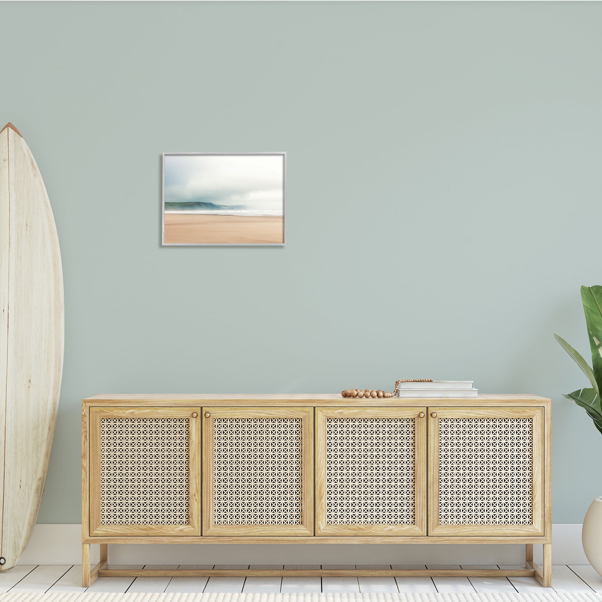 Stupell Indtries Tranquil Beach and Grassy Cliffside Misty Sky Landscape,20 x 16,Design by Ian Winstanley