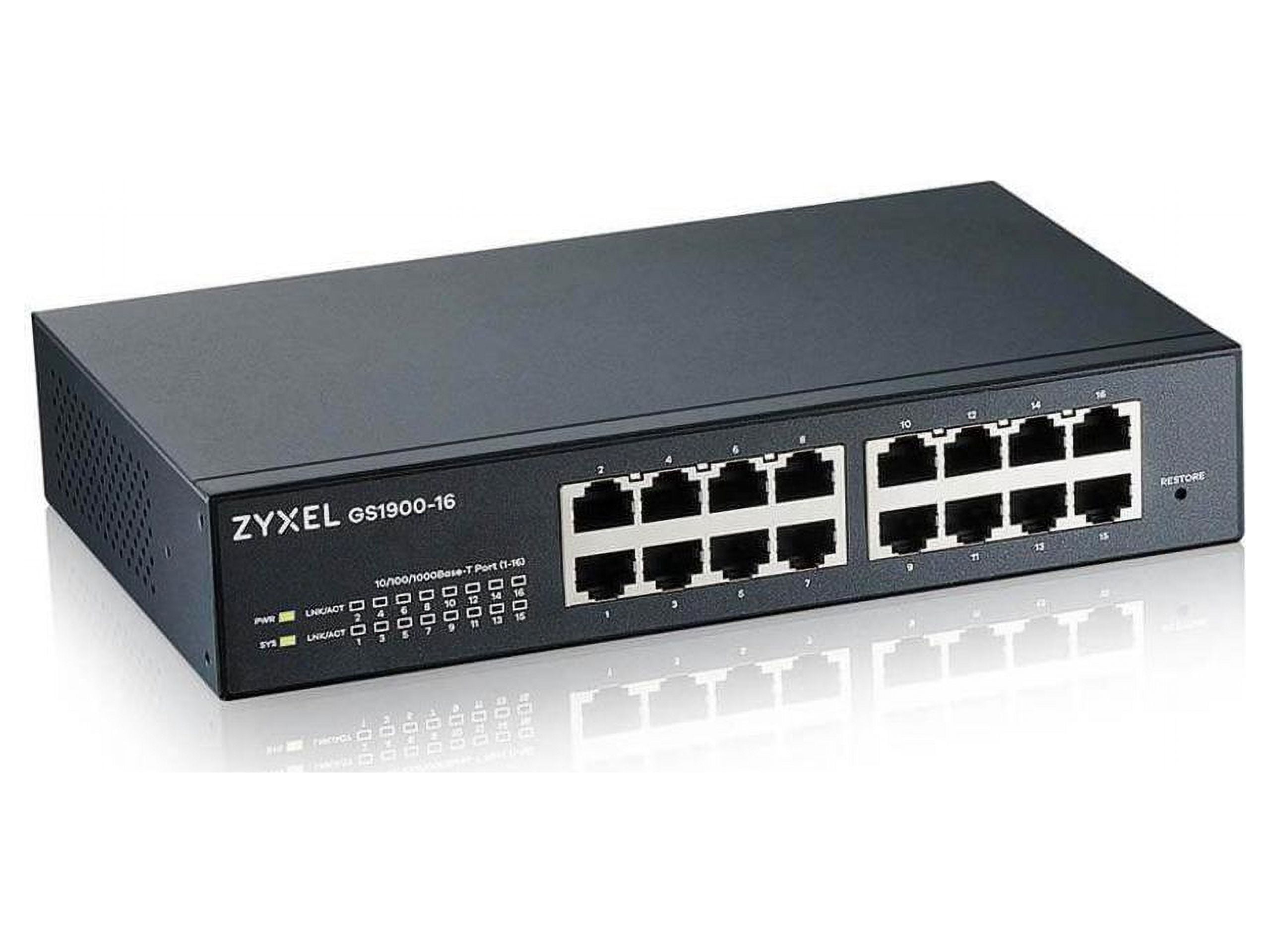 ZyXEL 16-Port Gigabit Smart Managed Switch, Fanless, GS1900-16 Rev 03F