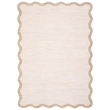 Scalloped Area Rugs, Neutral Washable Non Slip Ultra Soft Throw Carpet, Low Pile Stain Resistant Bordered Indoor Floor Carpets, for Bedroom Living Room Nursery