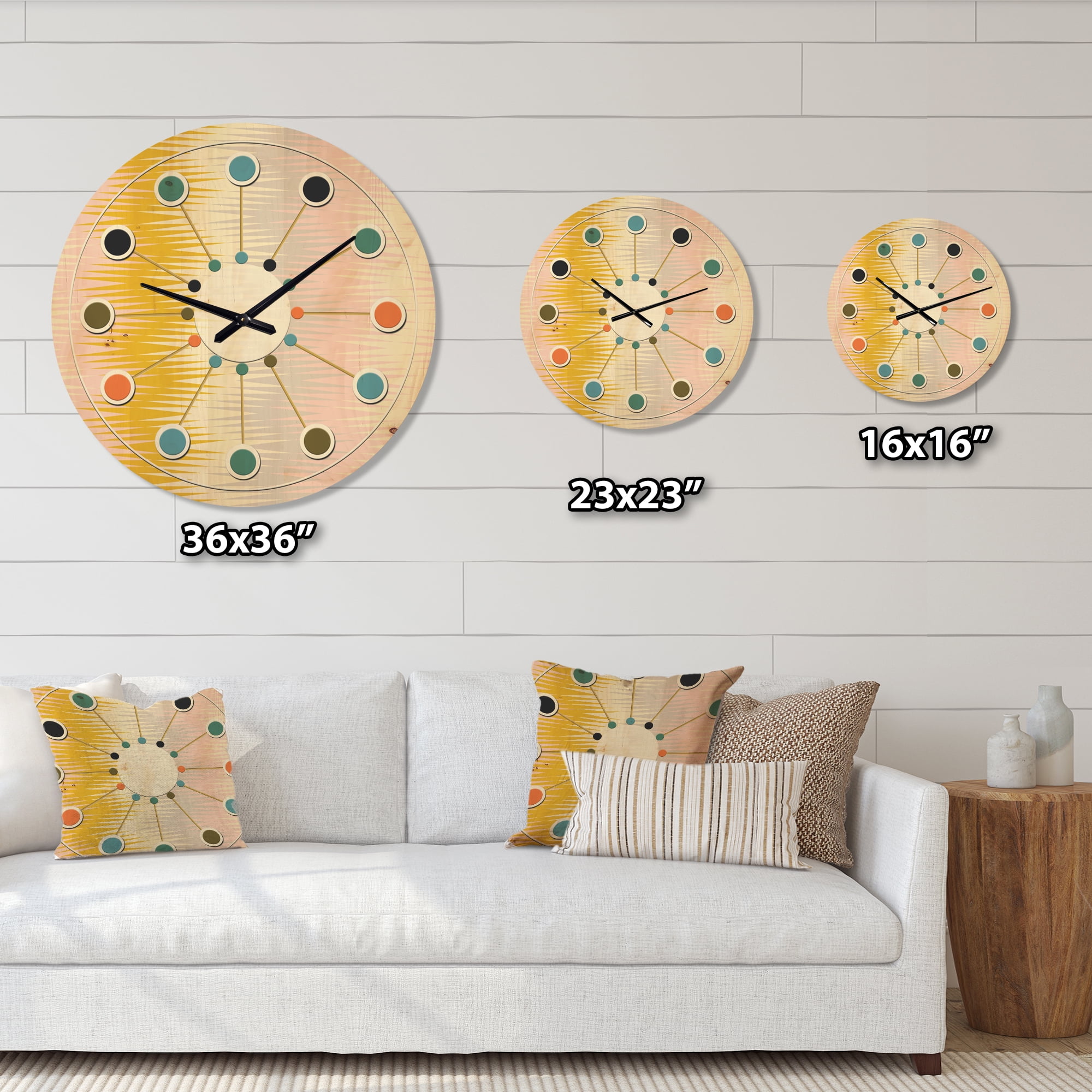 Designart 'Abstract Retro Design IV' Mid-Century Modern Wood Wall Clock