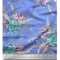 thumbnail image 1 of Soimoi Blue Cotton Voile Fabric Leaves,Pink & Blue Floral Print Fabric by The Yard 42 Inch Wide, 1 of 1