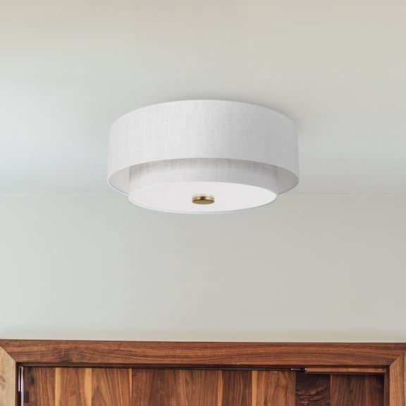 Hunter - Brookside 2-light Luxe Gold, Medium Size Flush Mount Light, Dimmable, Transitional Style, Drum Shaped, for Bedrooms, Dining, Living Rooms - 48122