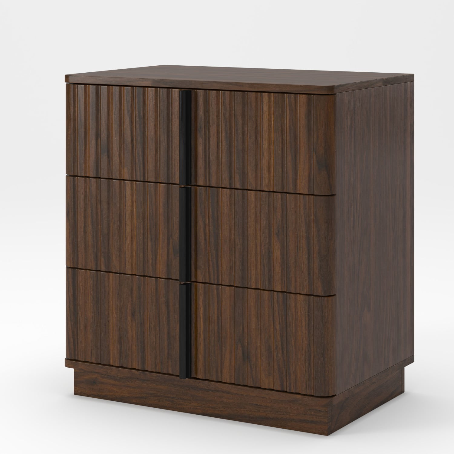 Set of 2 Vintage 3 Drawer Nightstands with Vertical Stripe Design, Modern Bedside Tables, Retro Storage Cabinets, End Tables for Bedroom, Living Room & Home Office, Walnut