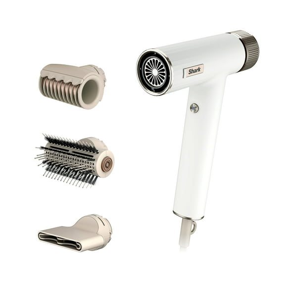 Shark SpeedStyle RapidGloss Finisher and High-Velocity Dryer with IQ Speed Styling and Drying Suite™, Lightweight, Ionic, No Heat Damage, Best for Straight and Wavy Hair, White, HD331C (