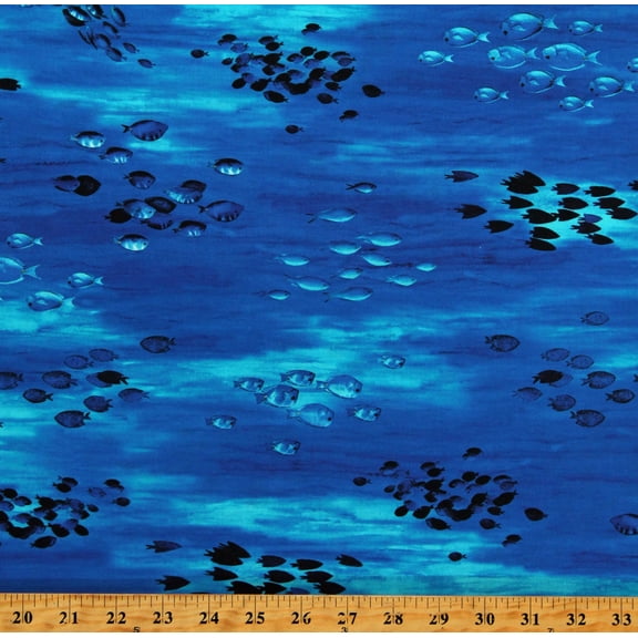 Cotton Fish Schools Fishes Ocean Water Marine Tropical Coral Canyon Blue Cotton Fabric Print by the Yard (AQCD-19907-71LAGOON)