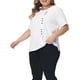thumbnail image 4 of Blusa de mujer de talla grande Agnes Orinda, de manga corta, cuello redondo, de algodón y lino, camiseta 1X blanca, 4 of 6