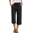 thumbnail image 2 of 2026 Summer Wide Leg Capri Pants for Women Drawstring Elastic Waist Casual Cropped Trousers with Pockets Black XXL, 2 of 7