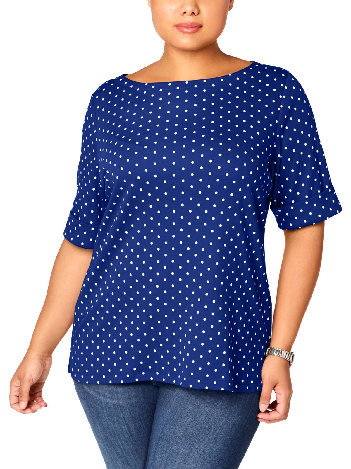 Karen Scott Womens Plus Printed Elbow Sleeves Pullover Top