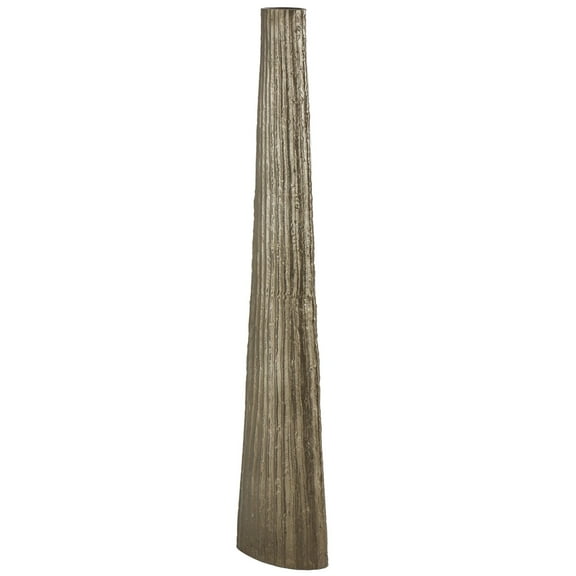 DecMode 48" Slim Flat Tall Floor Cone Brass Aluminum Metal Vase with Textured Ridges
