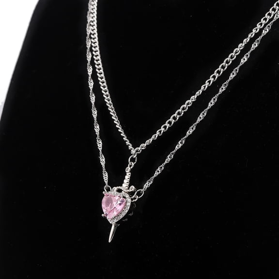 Couple Necklace Cubic Zirconia Heart Matching Necklace Romantic Through The Heart Couple Jewelry for Him Her Valentine's Day Gift