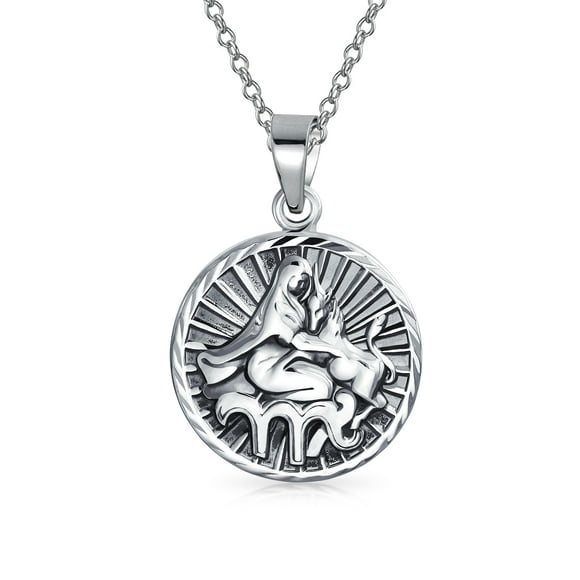Virgo Zodiac Sign Astrology Horoscope Round Medallion Pendant for Men Women Necklace Antiqued Sterling Silver