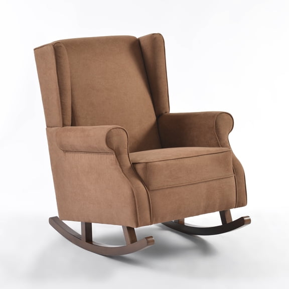 Haven Upholstered Premium Wingback Rocking Chair, High Back Accent Rocker for Nursery Living Room Bedroom, Solid Wood Curved Base (Dove Gray))
