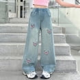 thumbnail image 6 of TOWED22 Girls Baggy Jeans, Ripped Heart Patch Denim Pants, Casual Loose Fit Wide Y2K Trendy Tween Streetwear,Blue,9-10 Y, 6 of 6
