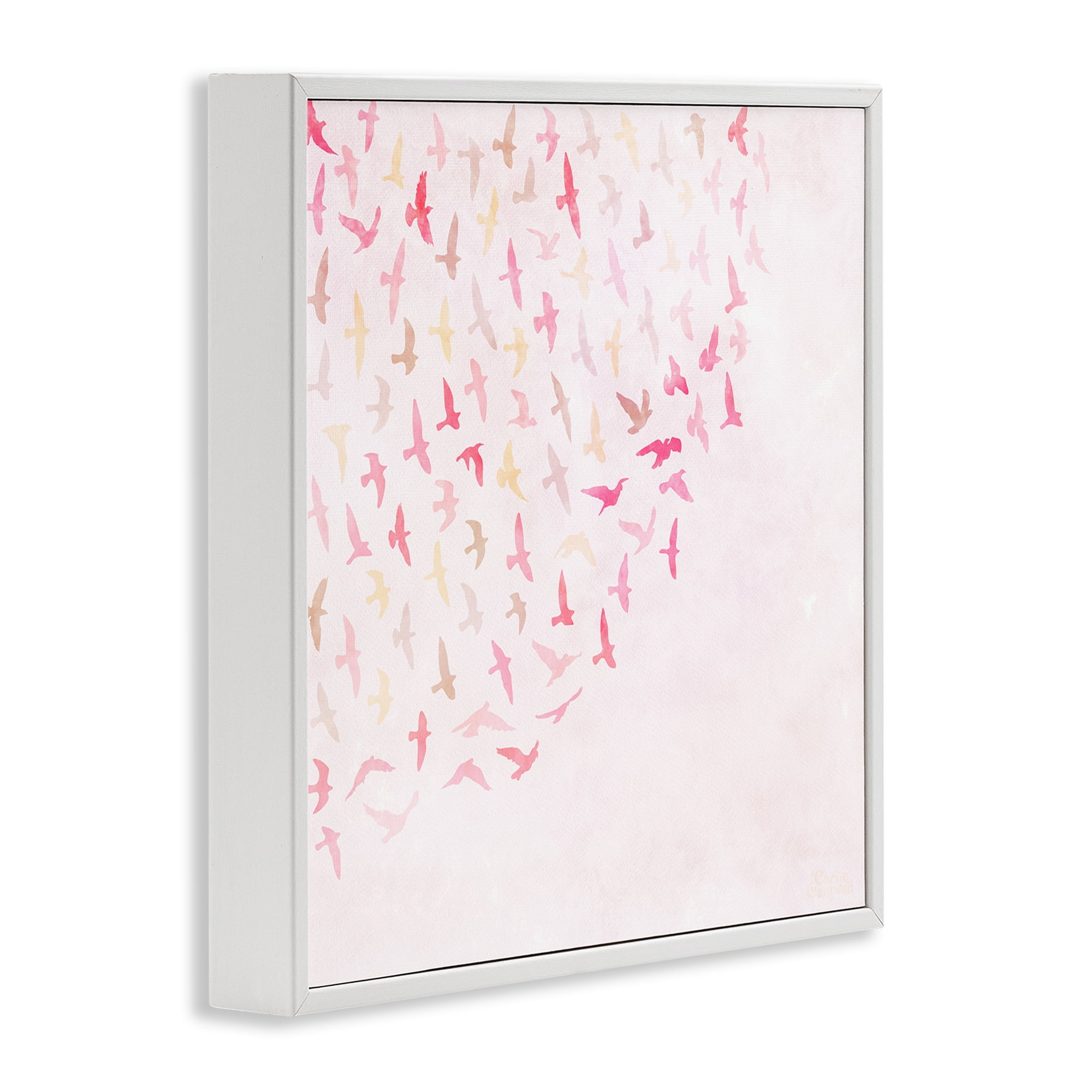 Stupell Industries Fluttering Pink Birds Animals & Insects Painting White Framed Art Print Wall Art, 12 x 12