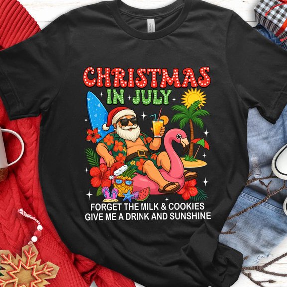 Christmas In July T-shirt, Funny Christmas Shirt, Christmas In Summer, Summer Vibes Shirt, Tropical Santa , Holiday Shirt TH240601