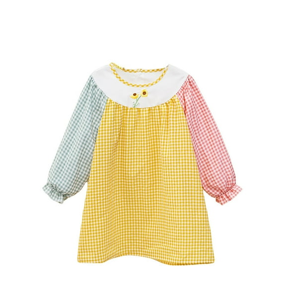 TEDOYE Toddler Smocked Dress Baby Girl Christmas Outfits Vintage Plaid Dresses Cute Clothes Classic Wear, 6-7 Years