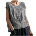 thumbnail image 1 of cfhntfmh Hauts d'Été pour Femmes Tendance à Manches Courtes Col Rond Blouses Basiques Confortables Couleur Unie T-Shirts Décontractés 2025, 1 of 6
