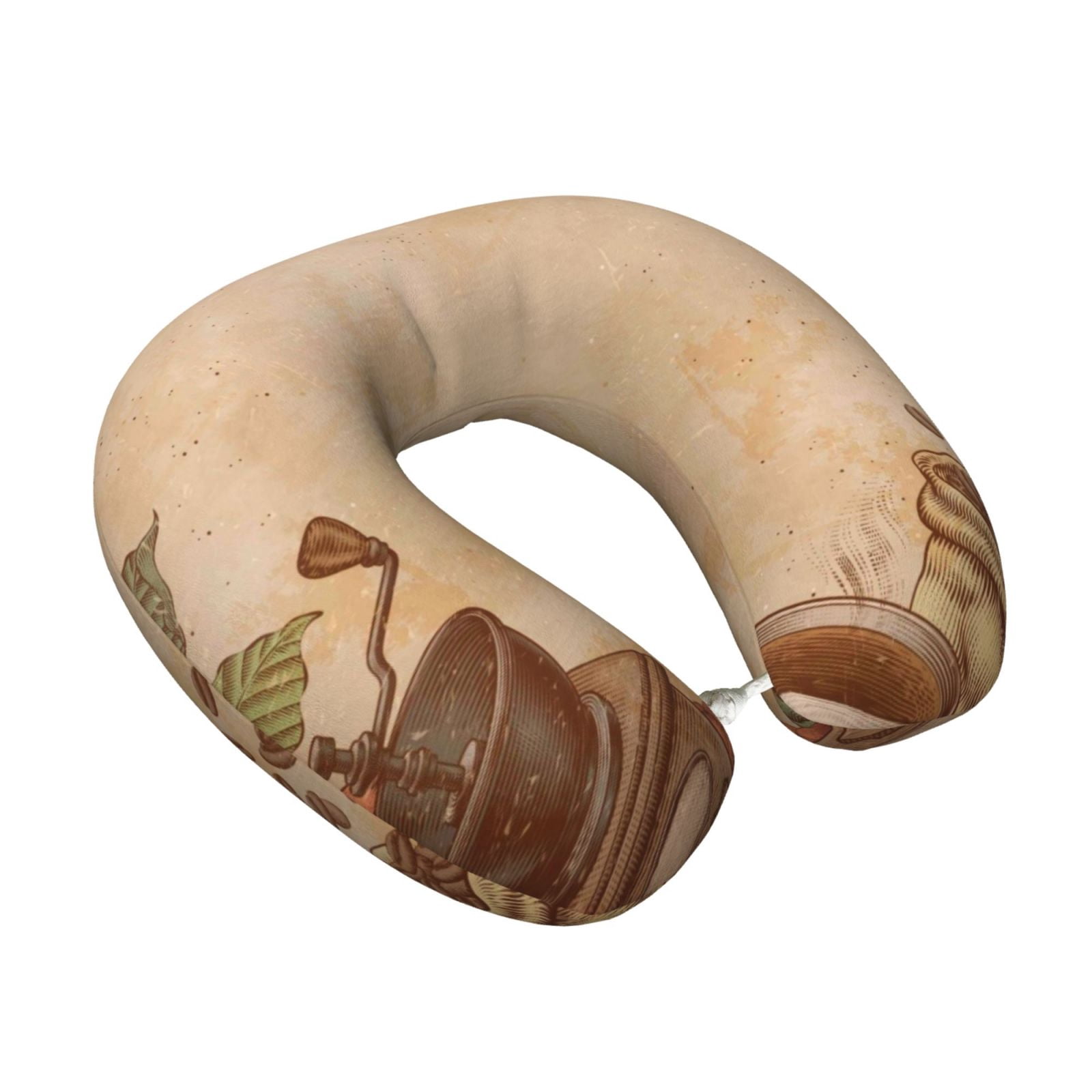 Xecao Engraved Coffee On Kraft Paper Print Memory Foam Cervical Neck Pillow Versatile U-Shaped Pillows for Home,Office,Camping,Travelling,Soft Washable Cover