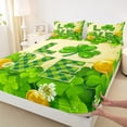 thumbnail image 3 of jejeloiu St.Patrick Day Twin Sheet Sets,Lucky Clover Leaf Twin Fitted Sheet,Green Gold Flat Sheet For Girls Kids,Super Cozy Room Decor,3-Piece, 3 of 7