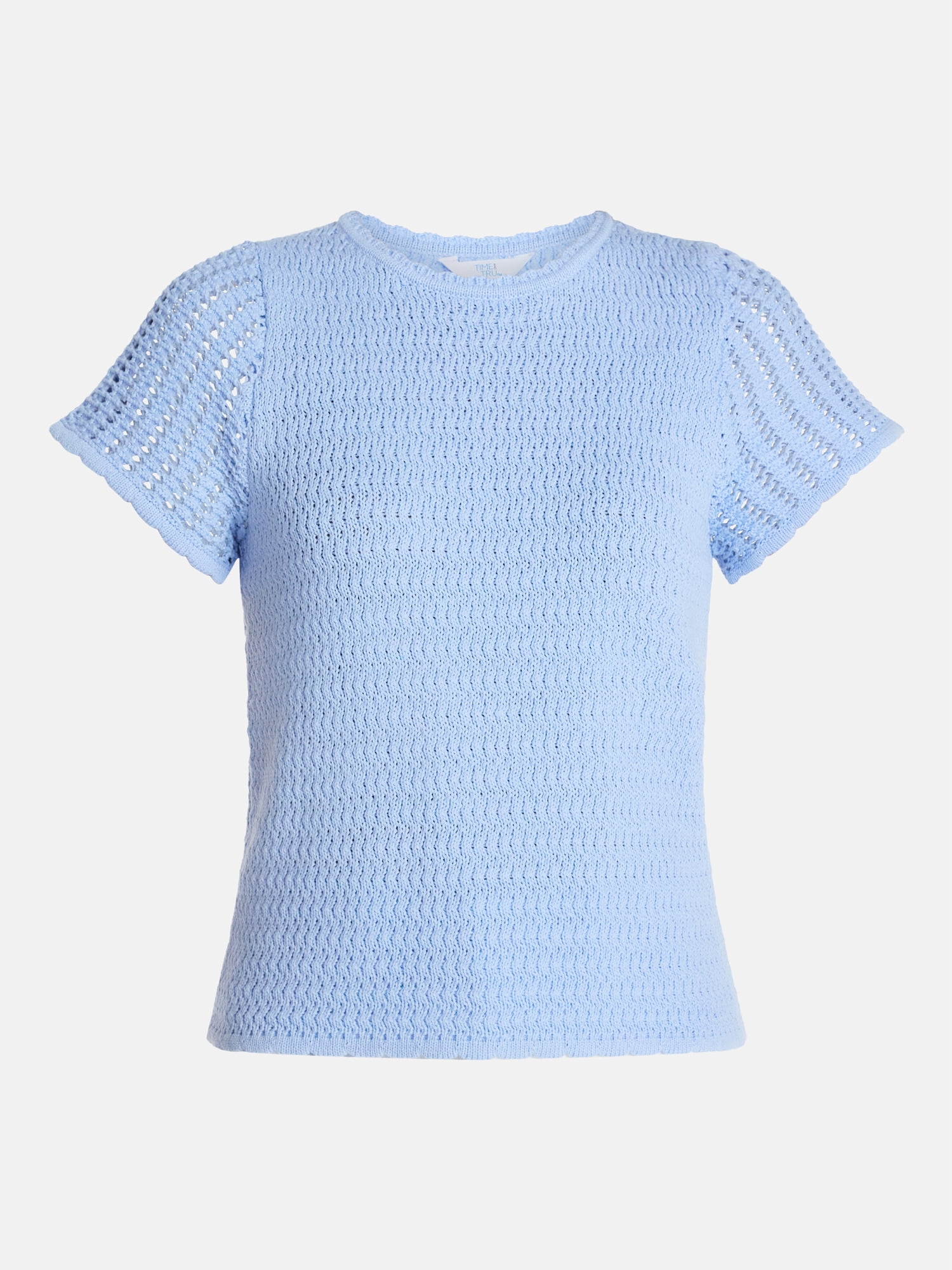 Time and Tru Women's Textured Crewneck Sweater with Short Sleeves, Lightweight, Sizes XS-XXXL